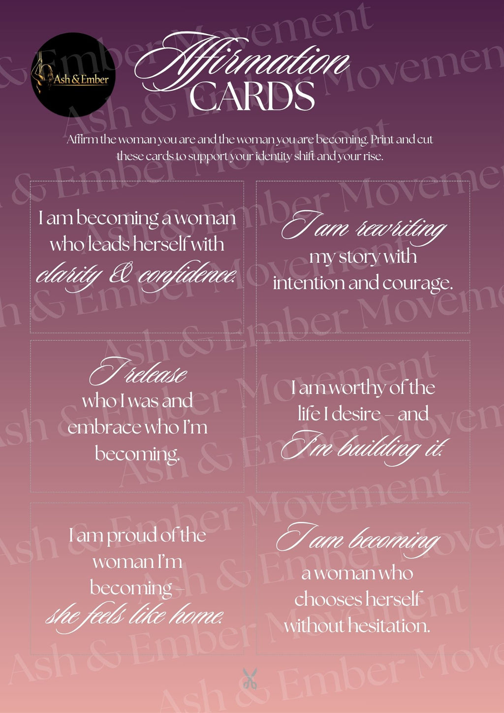 Becoming Her Affirmation Cards | Printable Self‑Love & Identity Shift Cards for Women | Empowerment, Confidence, Mindset, Daily Motivation | Instant Download