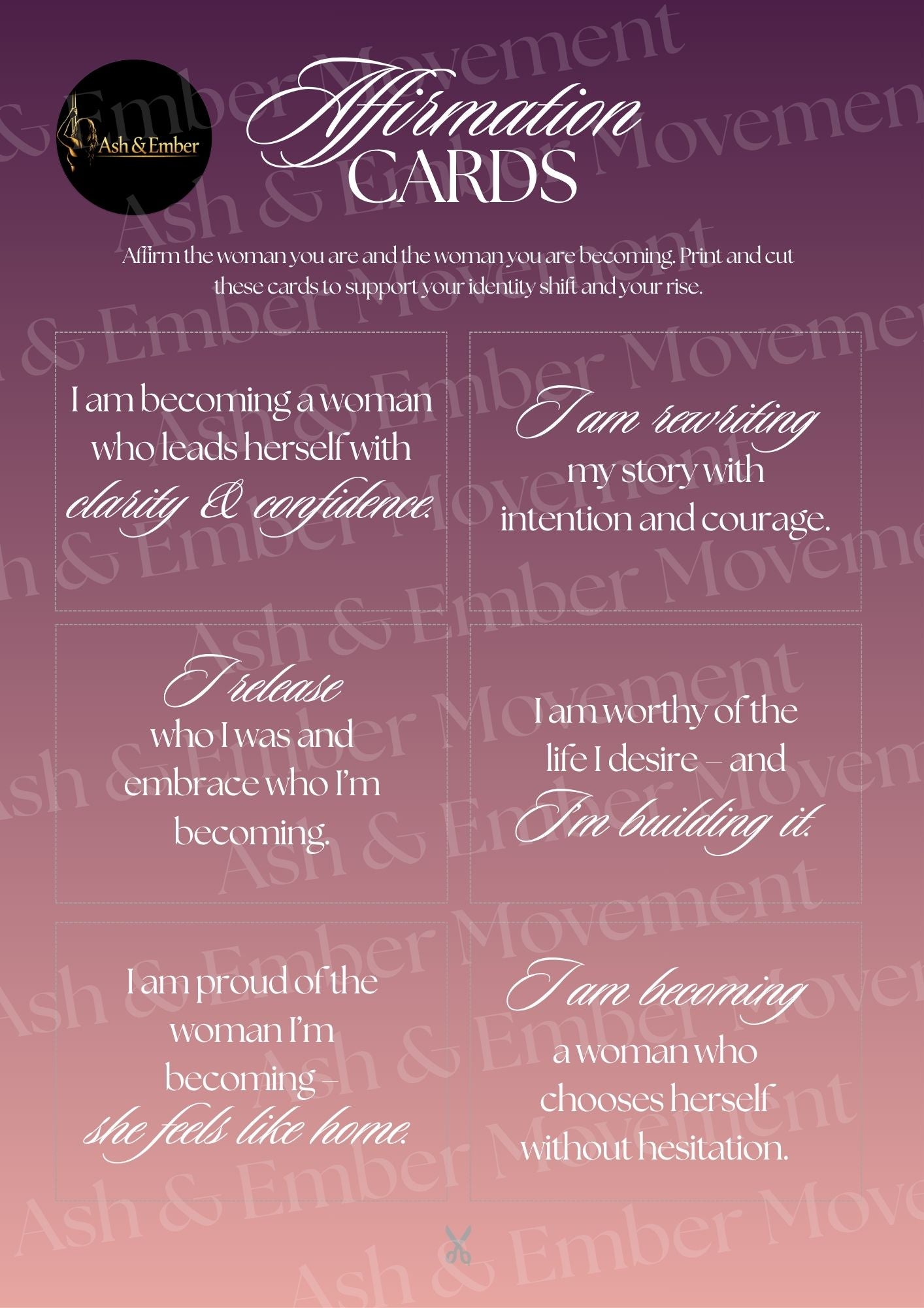 Becoming Her Affirmation Cards | Printable Self‑Love & Identity Shift Cards for Women | Empowerment, Confidence, Mindset, Daily Motivation | Instant Download