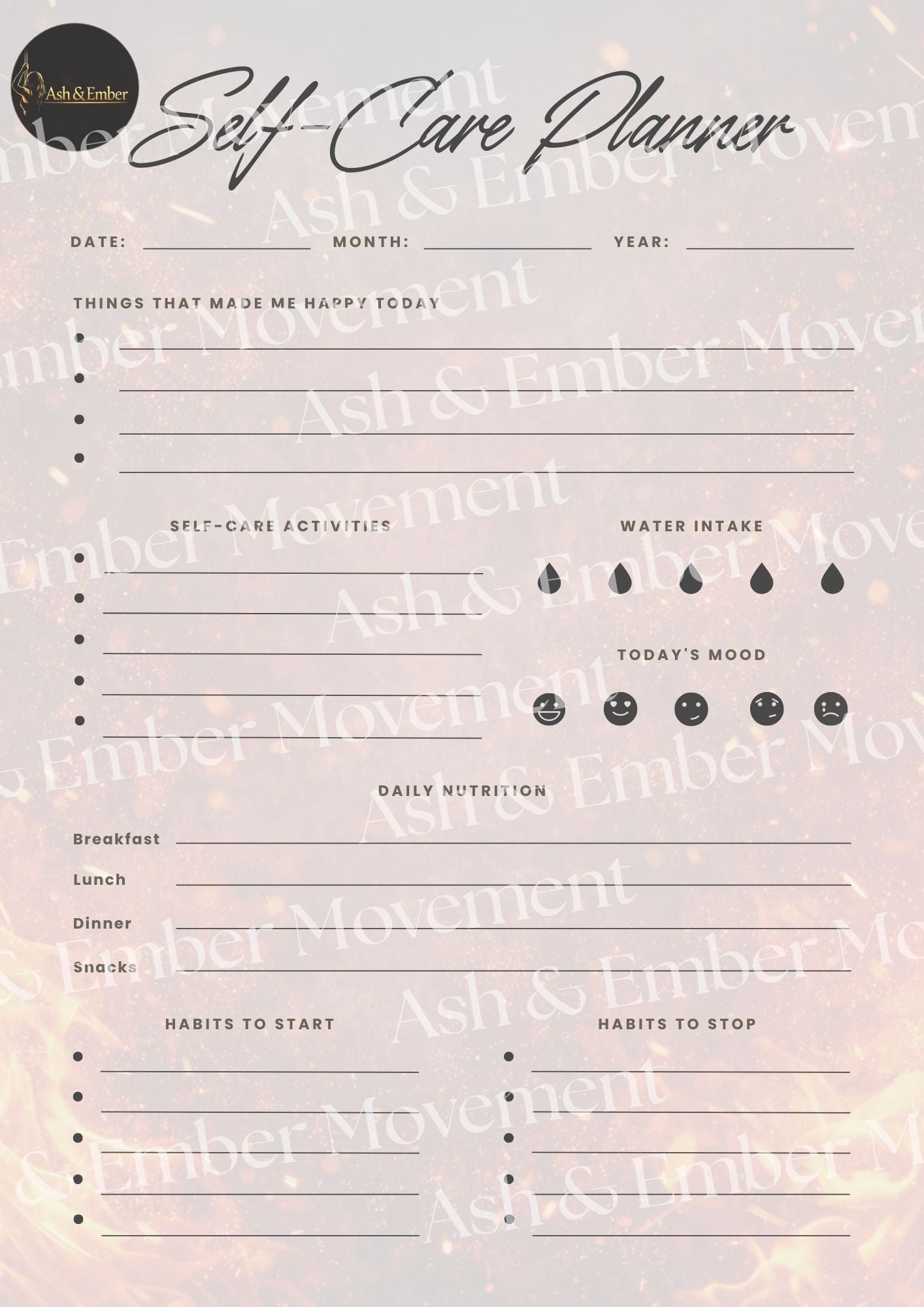 Daily Self-Care Planner Journal Page