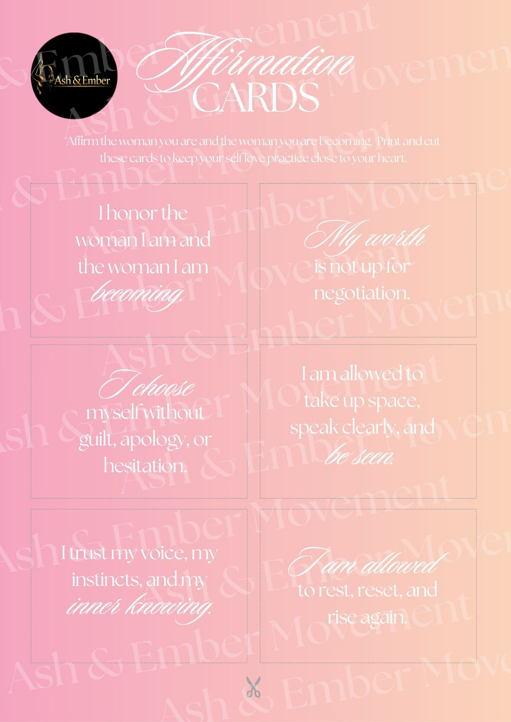 Self‑Love Affirmation Cards | Printable Empowerment Cards for Women | Healing, Confidence, Worthiness, Identity, Daily Motivation | Instant Download