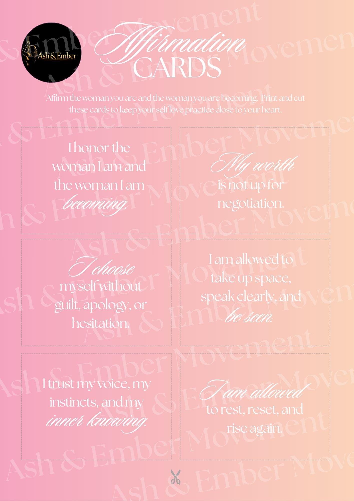 Self‑Love Affirmation Cards | Printable Empowerment Cards for Women | Healing, Confidence, Worthiness, Identity, Daily Motivation | Instant Download