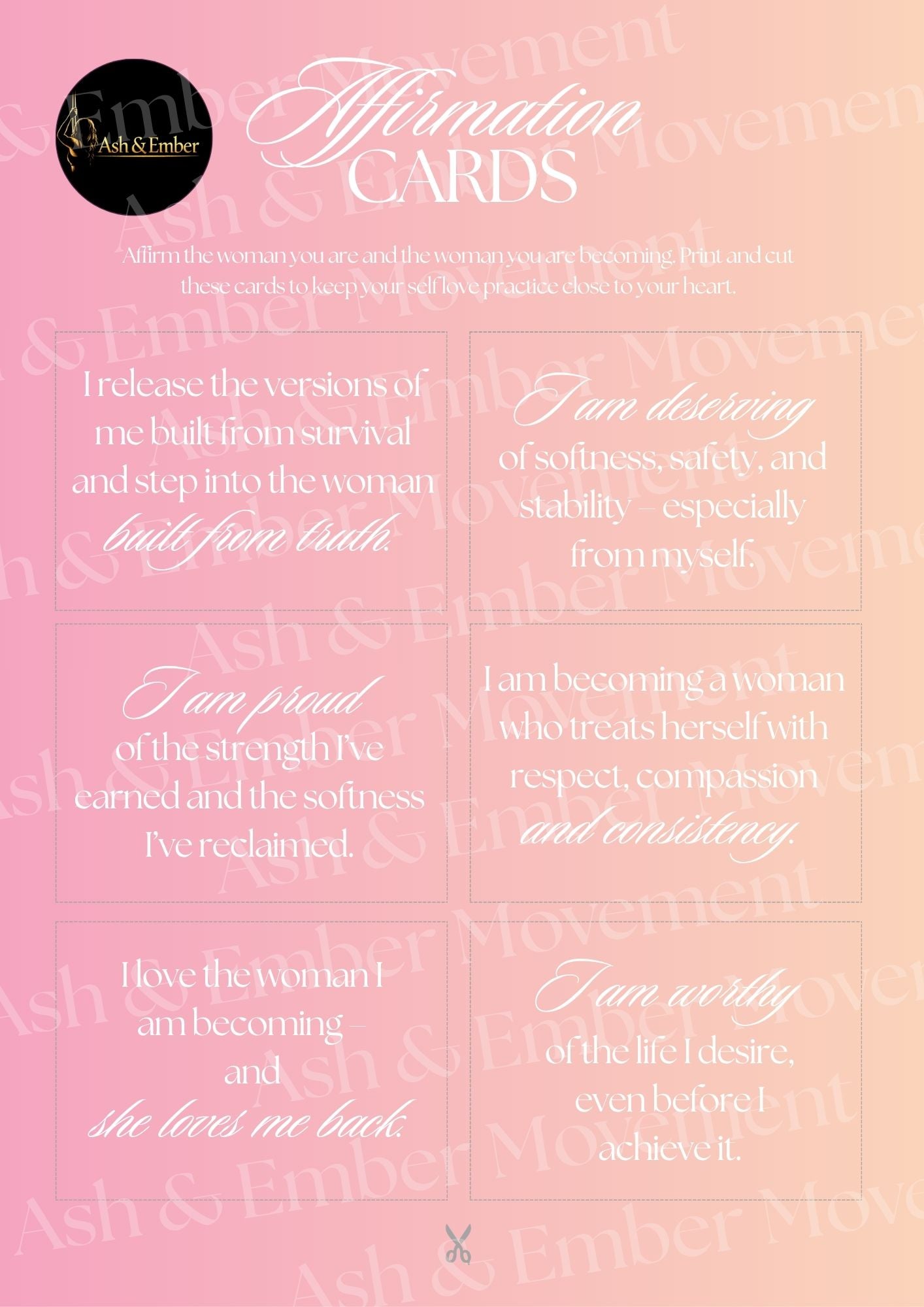 Self‑Love Affirmation Cards | Printable Empowerment Cards for Women | Healing, Confidence, Worthiness, Identity, Daily Motivation | Instant Download