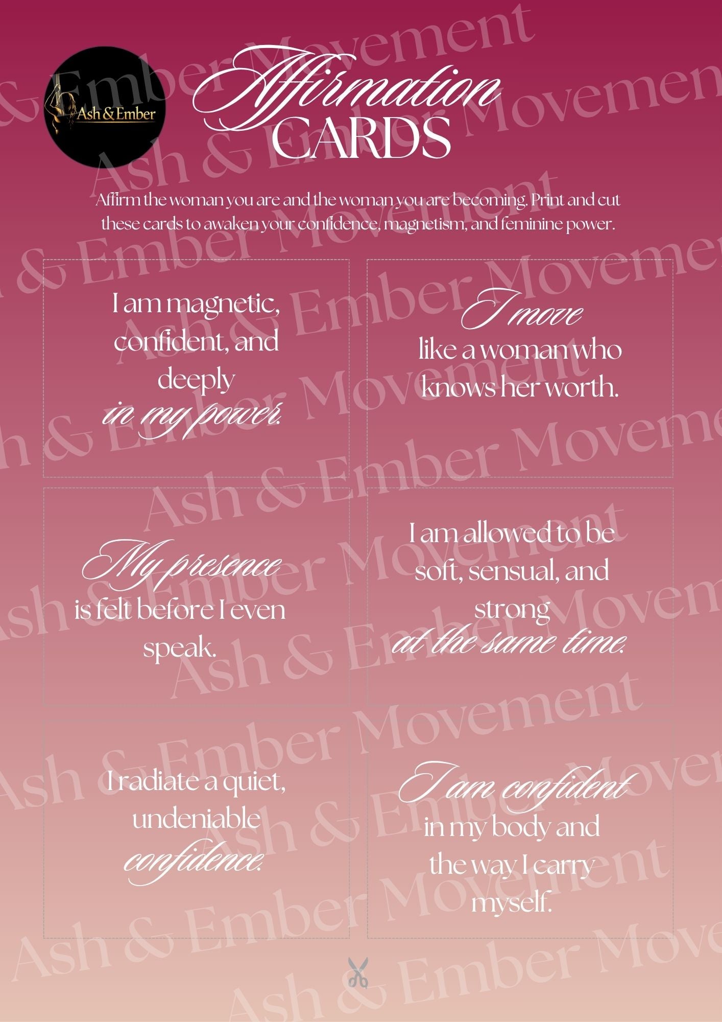 Sensual Confidence Affirmation Cards | Feminine Energy, Self‑Worth & Embodied Confidence | Printable Empowerment Cards for Women | Instant Download