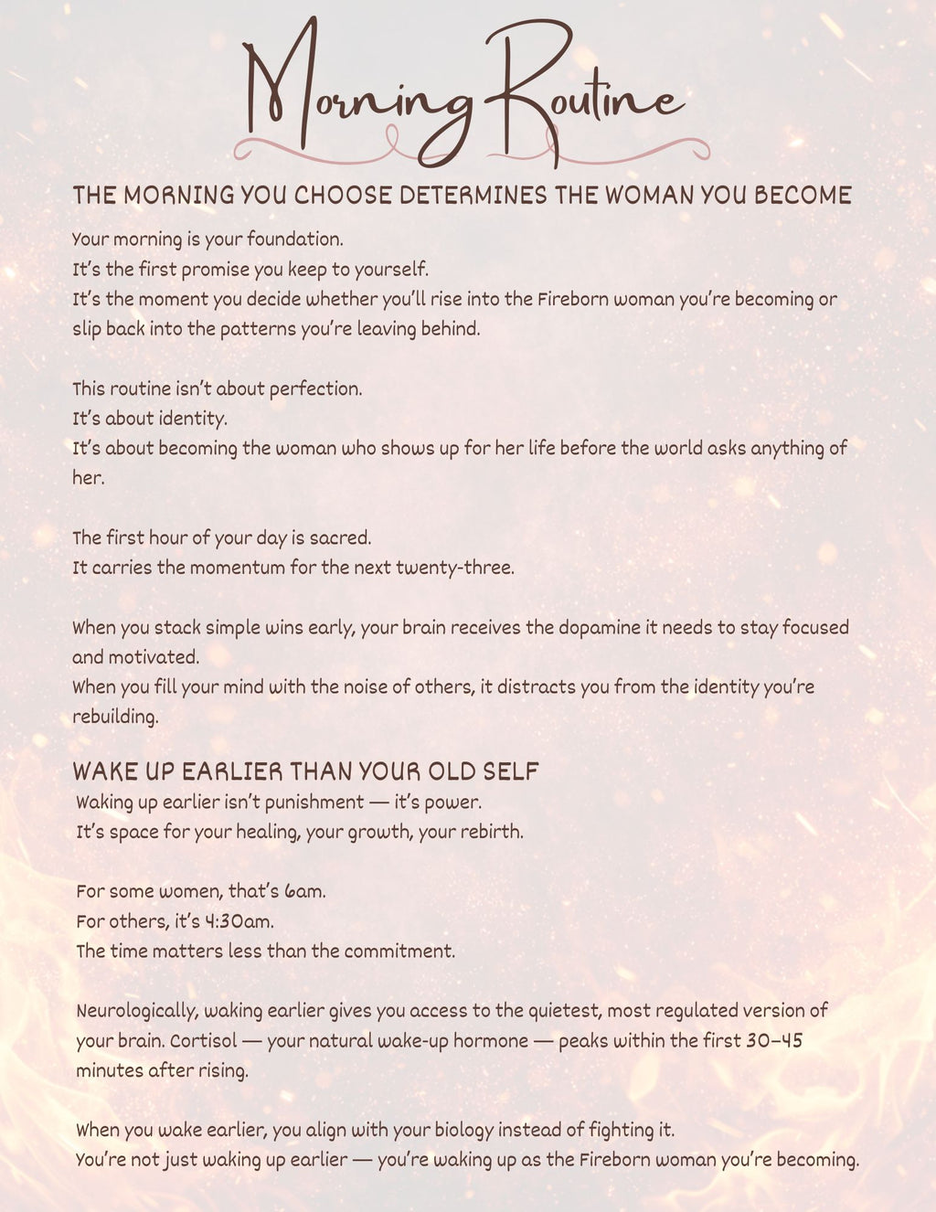 The First Hour Framework™ — A Morning Method for Your Identity Rebirth (13‑Page Morning Routine E‑Book)