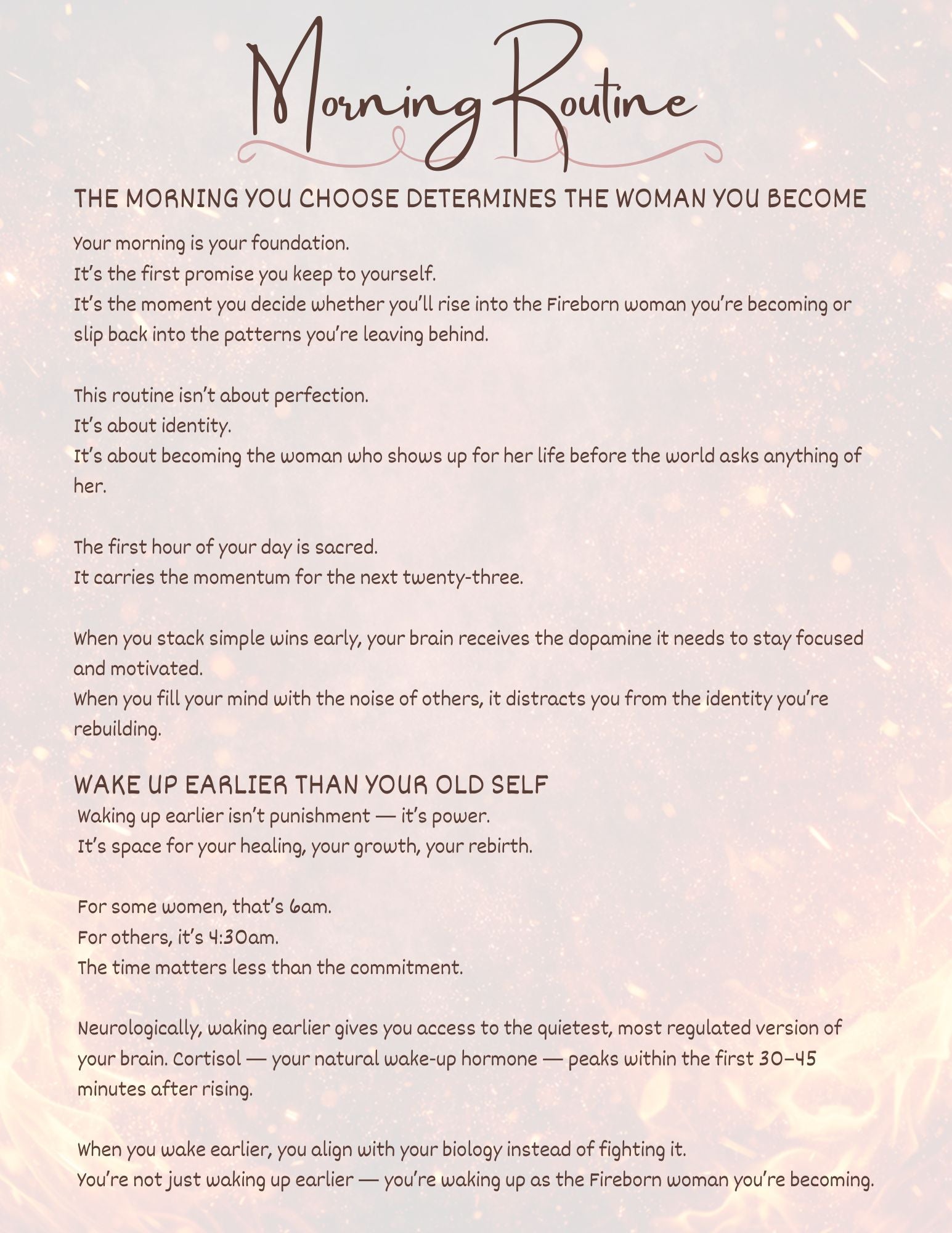 The First Hour Framework™ — A Morning Method for Your Identity Rebirth (13‑Page Morning Routine E‑Book)